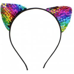 Regenboog pailletten dierenoren haarband multicolours - One size - Zacs Alter Ego